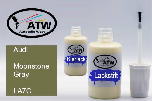 Audi, Moonstone Gray, LA7C: 20ml Lackstift + 20ml Klarlack - Set, von ATW Autoteile West.